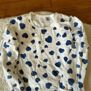 Petit Bateau White with Blue Heart Pattern cotton pyjama